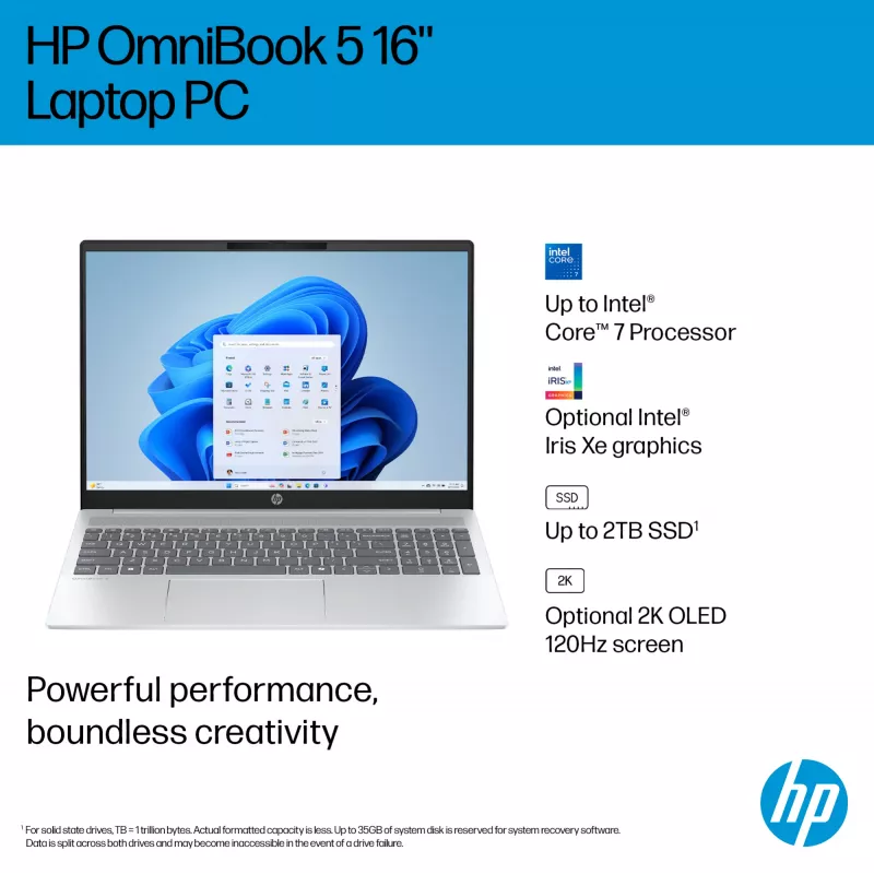 HP OmniBook 5 16-ba1003na Intel® Core™ i7 i7-1355U Portátil 40,6 cm (16 pulgadas) 2K 16 GB LPDDR5x-SDRAM 512 GB SSD Wi-Fi 6 (802.11ax) Windows 11 Home plateado (reacondicionado)