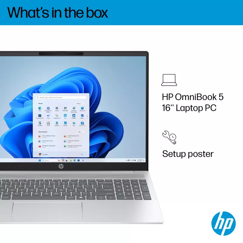 HP OmniBook 5 16-ba1003na Intel® Core™ i7 i7-1355U Portátil 40,6 cm (16 pulgadas) 2K 16 GB LPDDR5x-SDRAM 512 GB SSD Wi-Fi 6 (802.11ax) Windows 11 Home plateado (reacondicionado)