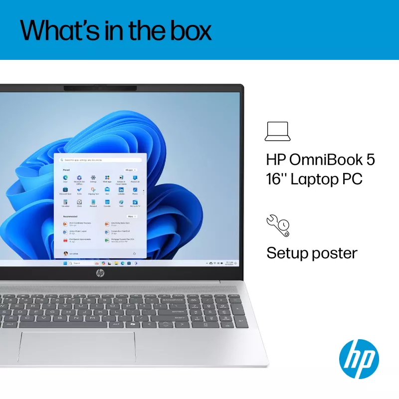 HP OmniBook 5 16-ba1005na Intel® Core™ i3 i3-1315U Portátil 40,6 cm (16 pulgadas) 2K 8 GB LPDDR5-SDRAM 512 GB SSD Wi-Fi 6 (802.11ax) Windows 11 Home plateado (reacondicionado)