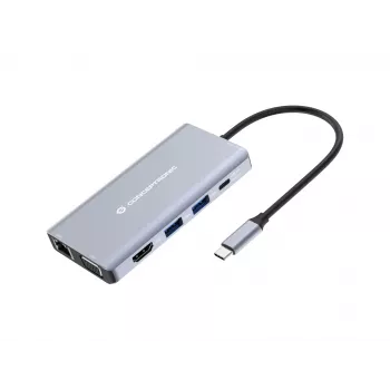 Conceptronic DONN20G Docking station USB 3.2 Gen 1 de 10 en 1, HDMI, VGA, USB-A 5 Gbit/s, USB-C 5 Gbit/s, SD, TF/MicroSD, Audio, GbE LAN, 100 W USB PD
