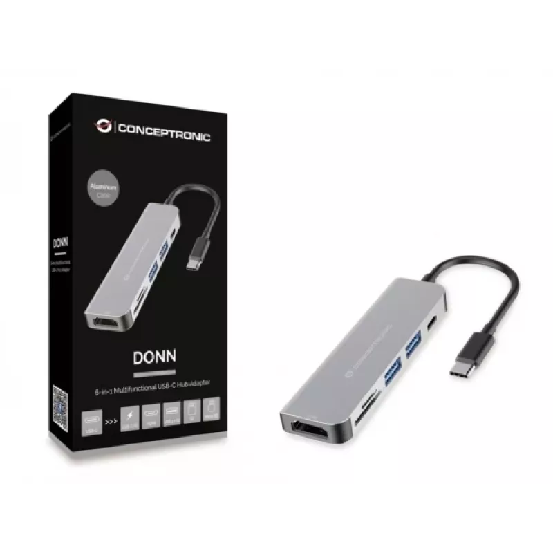 Conceptronic DONN02G Docking station/replicador de puertos para portátil USB 3.2 Gen 1 (3.1 Gen 1) Type-C Aluminio