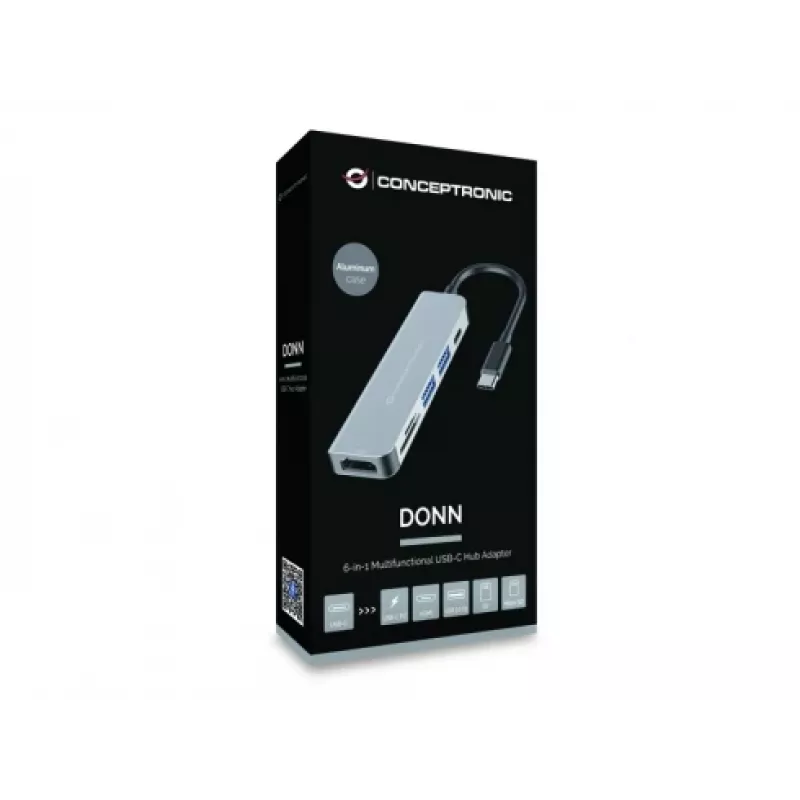 Conceptronic DONN02G Docking station/replicador de puertos para portátil USB 3.2 Gen 1 (3.1 Gen 1) Type-C Aluminio