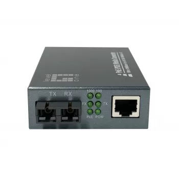 LevelOne Convertidor de medios RJ45 a SC Gigabit, PoE PSE, fibra monomodo, 20km