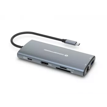 Conceptronic DONN06G Docking station USB 3.2 Gen 1 de 10 en 1, HDMI, 100 W USB PD, USB-C 5 Gbit/s x 2, USB-A 5 Gbit/s x 3, SD, TF/MicroSD, GbE