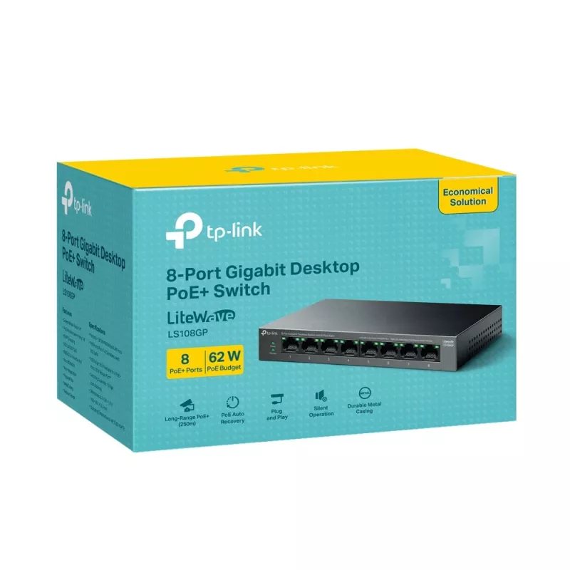 TP-Link LiteWave Switch de escritorio Gigabit de 8 puertos con 8 puertos PoE+