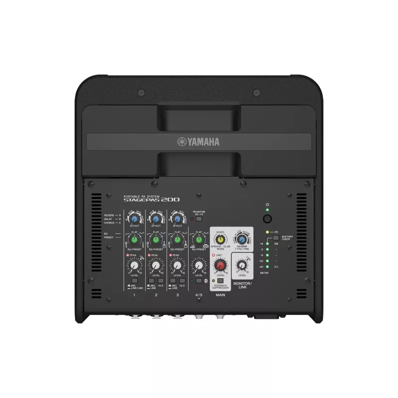 Sistema PA autónomo YAMAHA STAGEPAS 200BTR — 180 W, 2 vías, 60–20.000 Hz, Negro