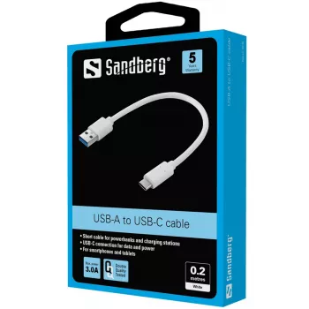 Sandberg USB-C 3.1 > USB-A 3.0 0,2 M, 0,2 m, USB C, USB A, USB 3.2 Gen 1 (3.1 Gen 1), Blanco