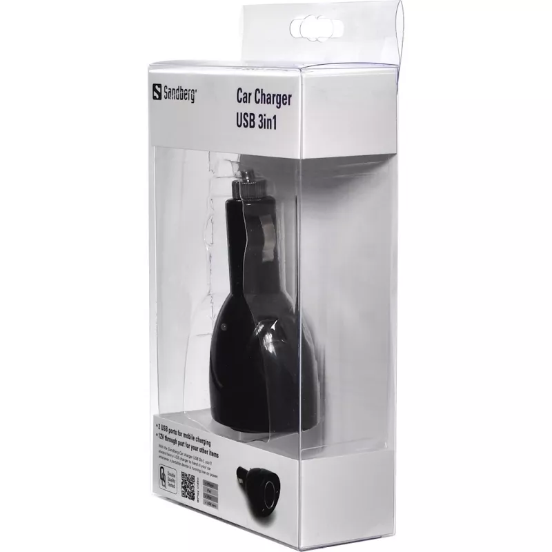 Sandberg Cargador de coche USB 3en1, Coche, Mechero, 5 V, Negro