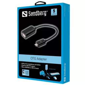 Sandberg Adaptador OTG MicroUSB M - USB F, Micro-USB B, USB A, USB 2.0, Conector macho/Conector hembra, 0,48 Gbit/s, Negro