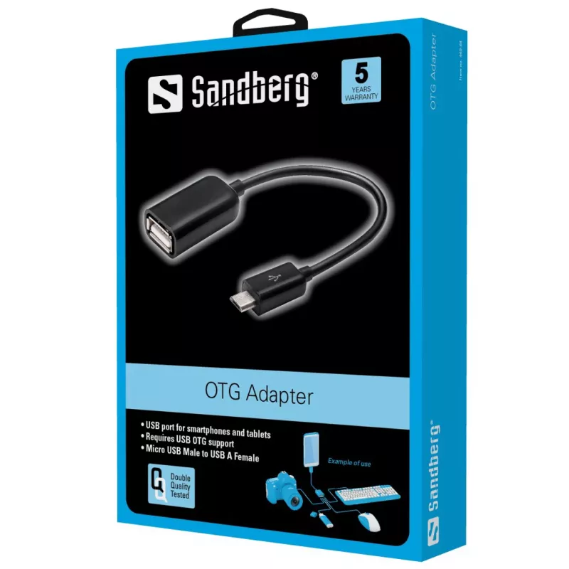 Sandberg Adaptador OTG MicroUSB M - USB F, Micro-USB B, USB A, USB 2.0, Conector macho/Conector hembra, 0,48 Gbit/s, Negro