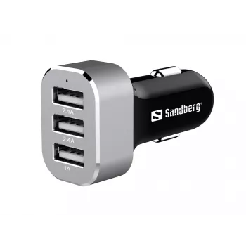 Sandberg Cargador múltiple para coche 3xUSB, Coche, Mechero, USB, 5 V, Negro, Plata