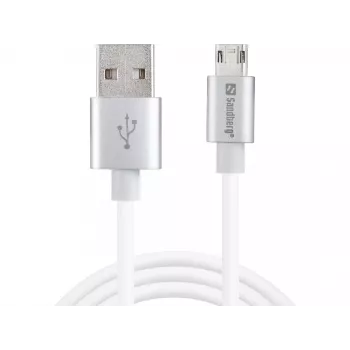 Sandberg Cable MicroUSB reversible 1m, 1 m, USB A, Micro-USB A, Plata, Blanco