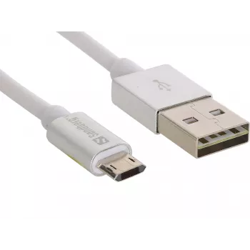 Sandberg Cable MicroUSB reversible 1m, 1 m, USB A, Micro-USB A, Plata, Blanco