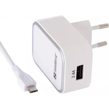 Sandberg Cargador de CA EU Micro-USB 2,4 A, para interiores, CA, 5 V, Blanco