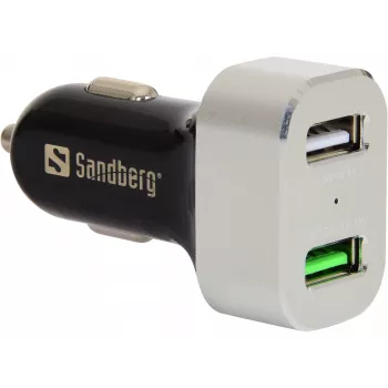 Sandberg Cargador para coche 1xQC 3.0+1xUSB2.4A, Coche, Mechero, 12 V, Aluminio, Negro
