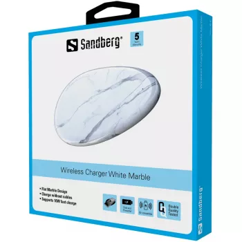 Sandberg Wireless Charger White Marble, USB, carga inalámbrica, PowerIQ, 1 m, negro, blanco