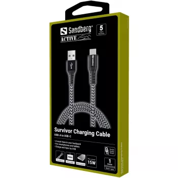 Sandberg Cable Survivor USB-C—USB-A 1 m, 1 m, USB A, USB C, USB 2.0, Negro, Gris