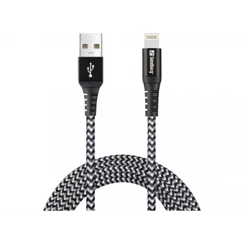 Sandberg Cable Survivor Lightning 2 m, 2 m, Lightning, USB A, Conector macho, Conector macho, Negro, Gris