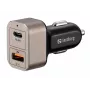 Sandberg Cargador de coche 1xQC3.0+1xUSBC 24W, Coche, Mechero, 12 V, Negro, Gris