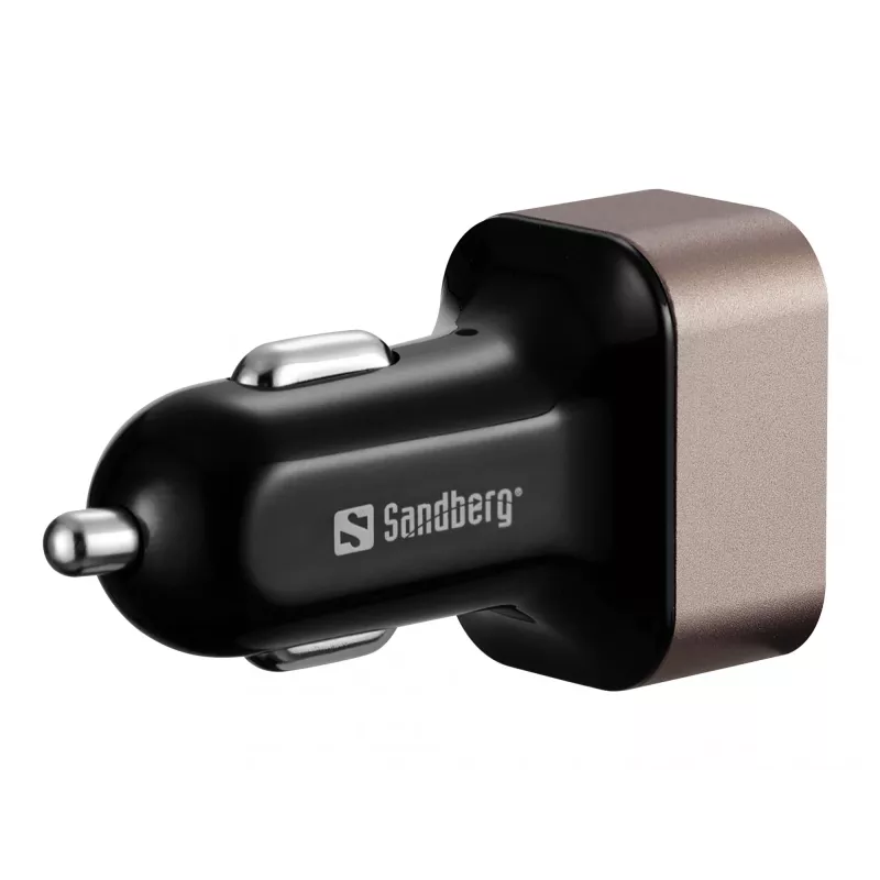 Sandberg Cargador de coche 1xQC3.0+1xUSBC 24W, Coche, Mechero, 12 V, Negro, Gris