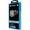 Sandberg Cargador de coche 1xQC3.0+1xUSBC 24W, Coche, Mechero, 12 V, Negro, Gris