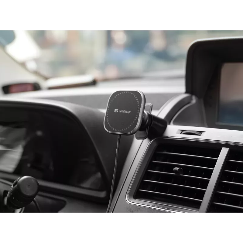 Sandberg Cargador magnético inalámbrico para coche 15W, Coche, USB, Carga inalámbrica, 1,2 m, Negro