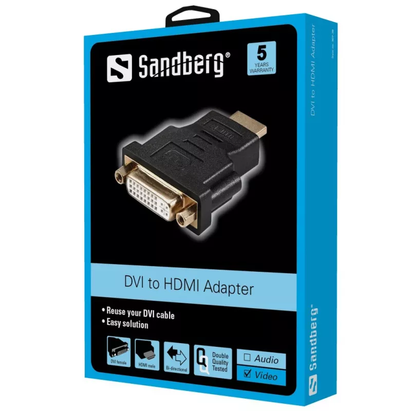 Sandberg Adaptador DVI-F - HDMI-M, HDMI, DVI, Negro