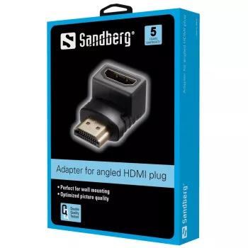 Sandberg Adaptador HDMI 2.0 en ángulo con conector macho, HDMI, HDMI, Negro