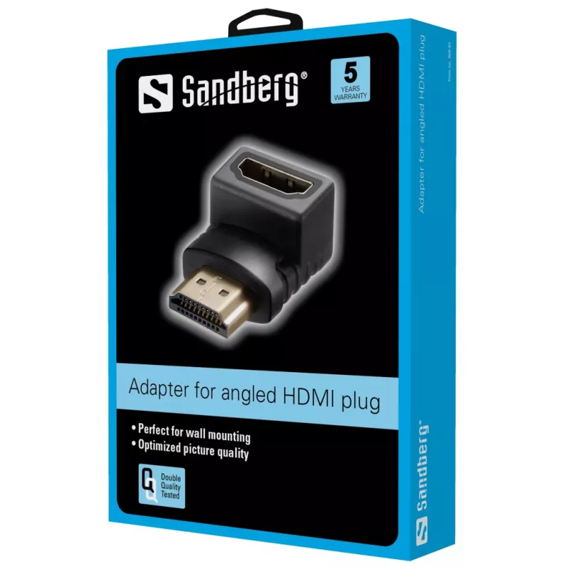 Sandberg Adaptador HDMI 2.0 en ángulo con conector macho, HDMI, HDMI, Negro