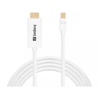 Sandberg Cable MiniDP > HDMI 1,5 m, 1,5 m, Mini DisplayPort, HDMI, Conector macho, Conector macho, Blanco