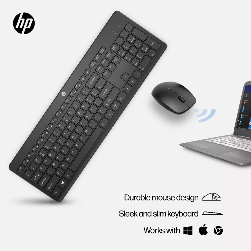 HP 230 teclado y ratón inalámbricos combo, tamaño completo, membrana, blanco