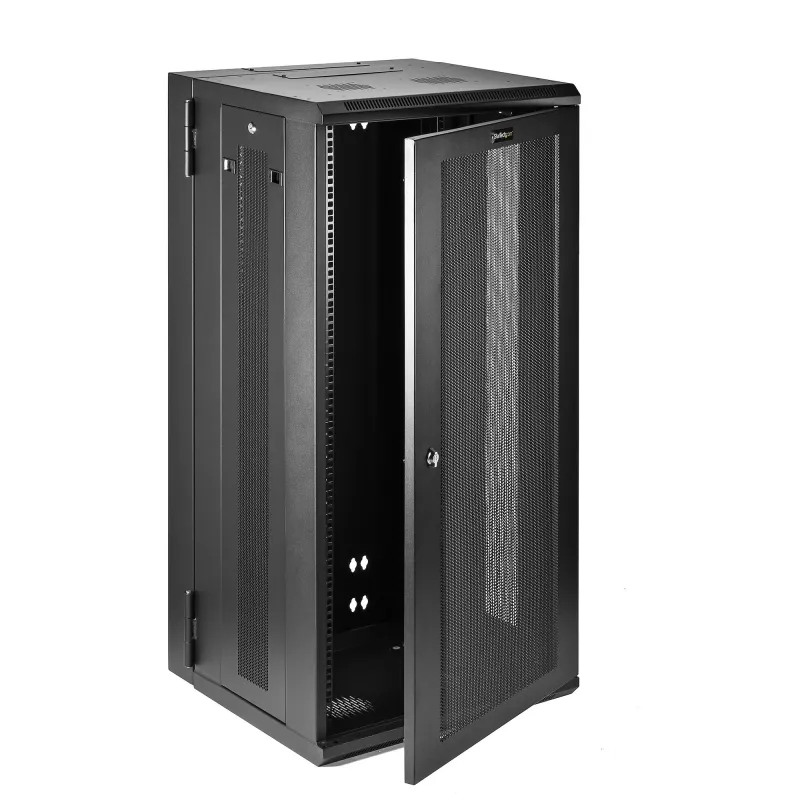 StarTech.com armario de red de montaje en pared de 4 postes 26U con compartimento de 1U, armario de servidor de montaje en pared abatible de 19 pulgadas para equipos de datos/AV/electrónica/informática, carcasa de rack ventilada flexible