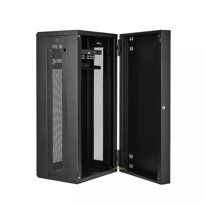 StarTech.com armario de red de montaje en pared de 4 postes 26U con compartimento de 1U, armario de servidor de montaje en pared abatible de 19 pulgadas para equipos de datos/AV/electrónica/informática, carcasa de rack ventilada flexible