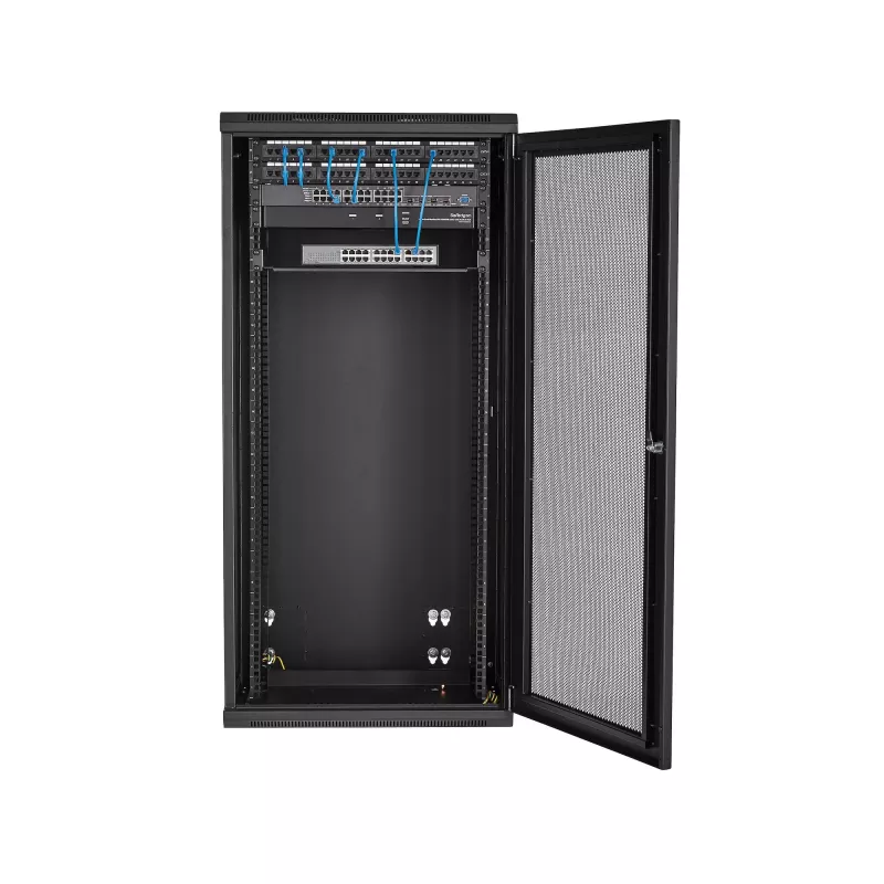 StarTech.com armario de red de montaje en pared de 4 postes 26U con compartimento de 1U, armario de servidor de montaje en pared abatible de 19 pulgadas para equipos de datos/AV/electrónica/informática, carcasa de rack ventilada flexible