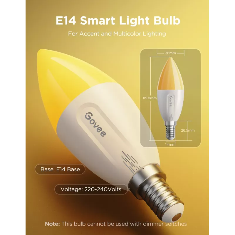 Bombilla LED Govee B600CCC1 RGBWW E14 pack de 2 – lámpara inteligente con color ajustable, de blanco cálido a blanco frío