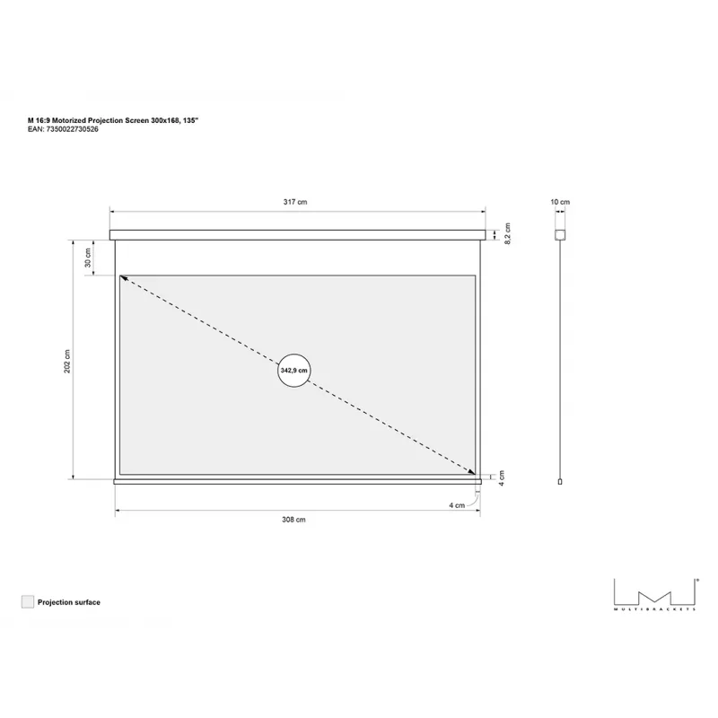 Superficie de proyección motorizada MULTIBRACKETS M 16:9 135 pulgadas (300x168) blanco mate