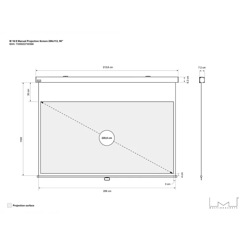 Multibrackets M pantalla de proyección manual 16:9 200x112, 90 pulgadas
