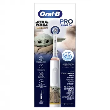 Oral-B PRO Junior Star Wars, niños, cepillo de dientes rotatorio, limpieza diaria, pulido, sensitive, multicolor, blanco, 4 x 30 seg., suave