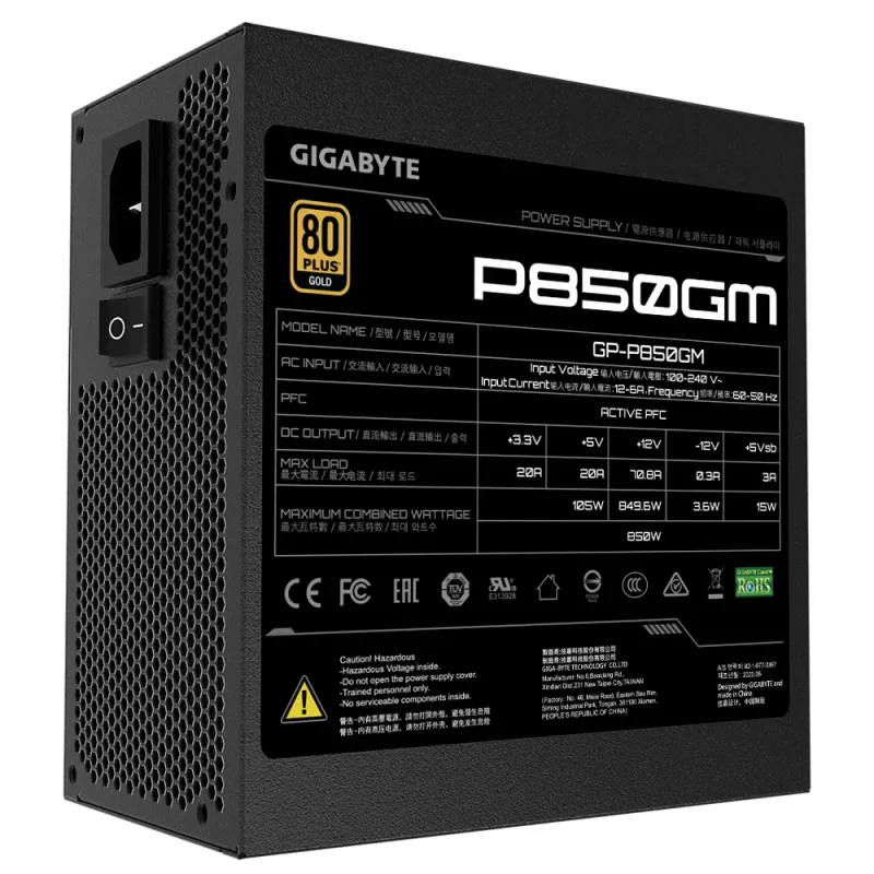GIGABYTE P850GM fuente de alimentación 850 W 20+4 Pin ATX ATX negra