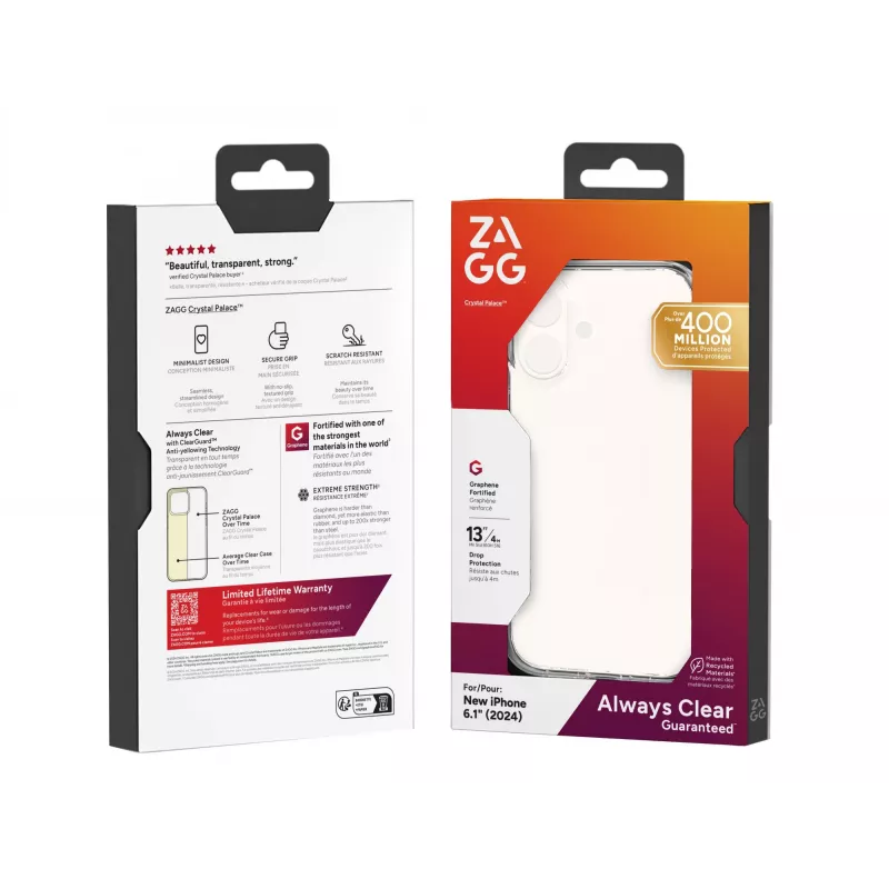 ZAGG Cases Crystal Palace Apple iPhone 16 Clear, funda, Apple, iPhone 16, 15,5 cm (6,1