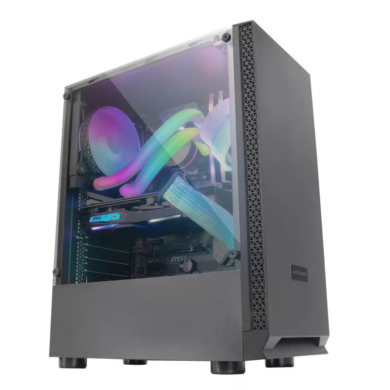 Mars Gaming MCN2 caja para PC gaming ATX con frontal de ventana lateral completa, rejilla, diseño de doble cámara, ventilador trasero de 12cm, negra