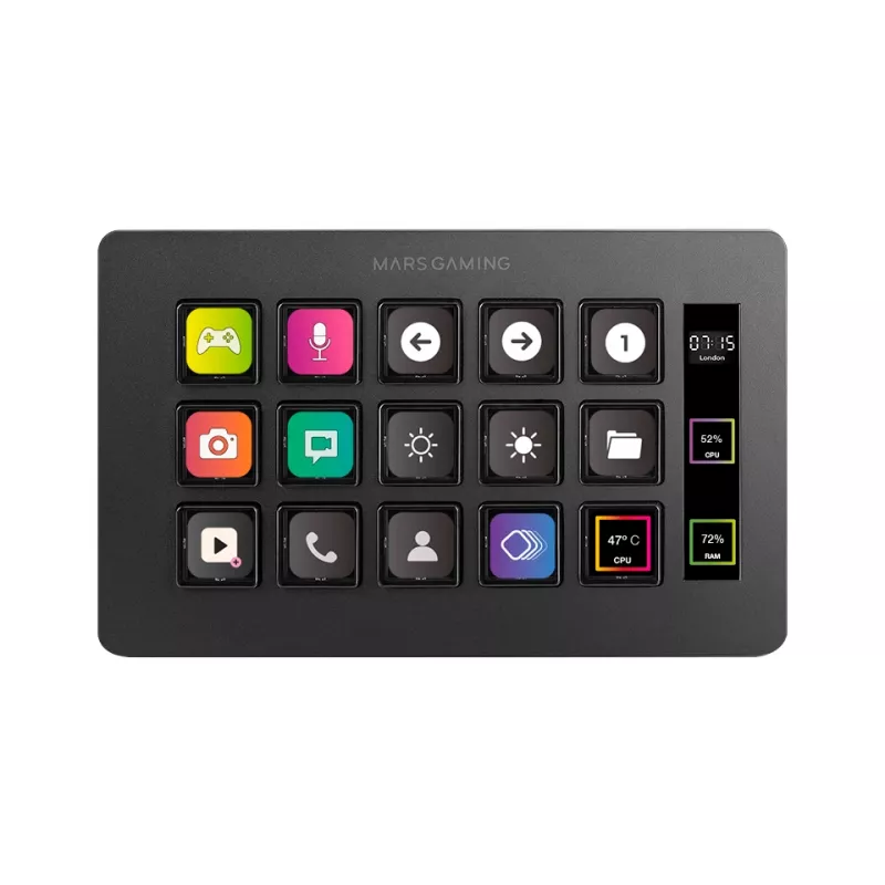Mars Gaming Control Deck slim MSD-ONE, negro, 15 teclas, táctil, 132 mm, 81 mm, 61 mm