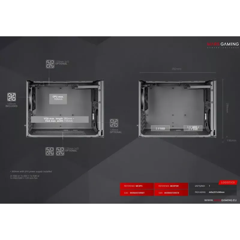Caja para ordenador Mars Gaming MCXPS mATX ultracompacta negra