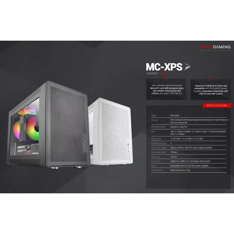 Caja para ordenador Mars Gaming MCXPS mATX ultracompacta negra