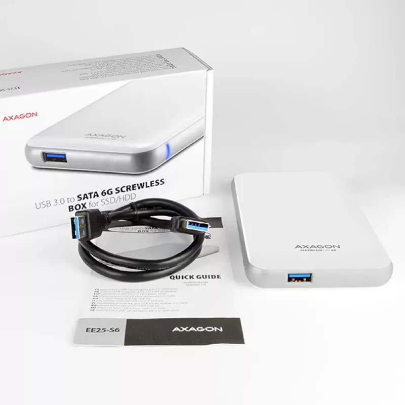AXAGON EE25-S6 - carcasa para HDD / SSD - 2,5 inch - SATA - Serial ATA II - Serial ATA III - 5 Gbit/s - conectividad USB - blanca