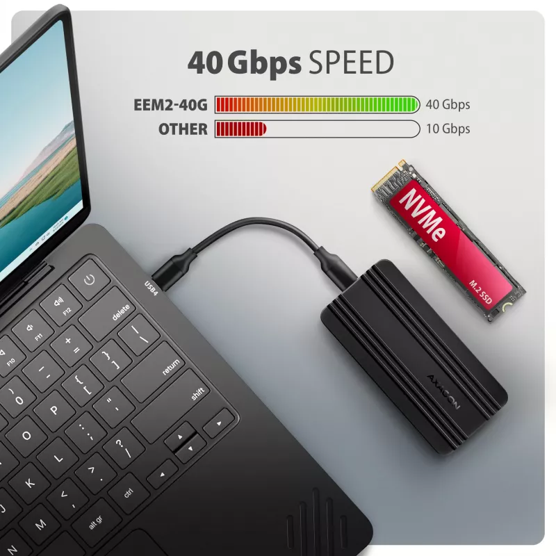 Axagon EEM2-40G carcasa para SSD M.2 NVMe USB-C 40Gbps, aluminio ARMORED