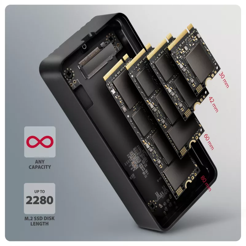 Axagon EEM2-40G carcasa para SSD M.2 NVMe USB-C 40Gbps, aluminio ARMORED