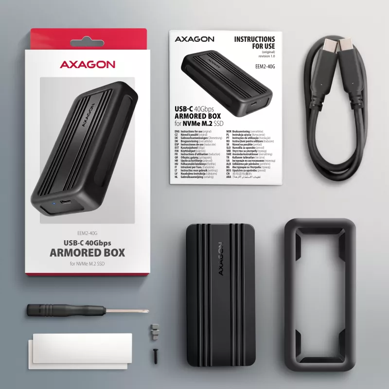 Axagon EEM2-40G carcasa para SSD M.2 NVMe USB-C 40Gbps, aluminio ARMORED