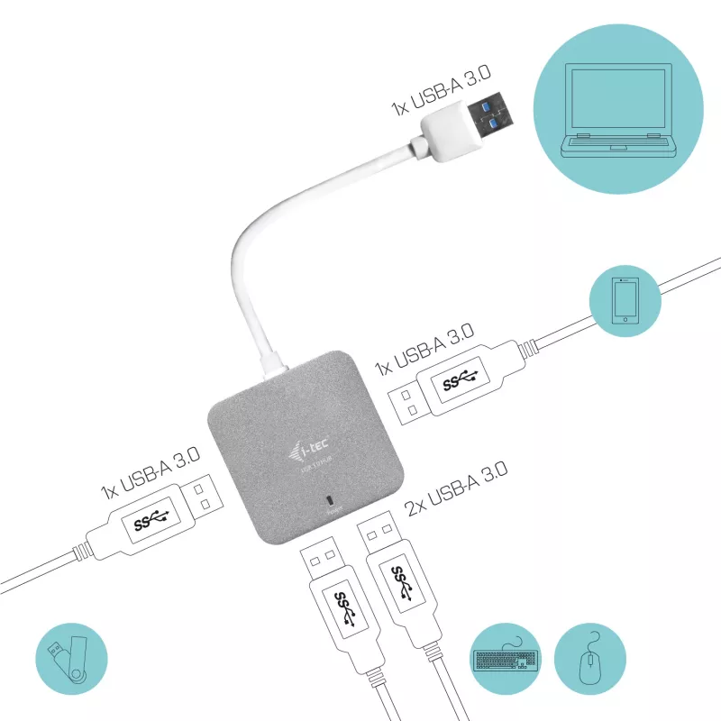 i-tec metal USB 3.0 hub pasivo 4 puertos