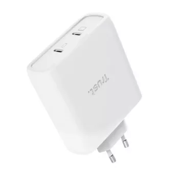 Cargador TRUST Maxo 100W 2 puertos USB-C GaN — 100 W, 2x USB-C, 20 V máx, AC, interior, cable de 2 m, blanco